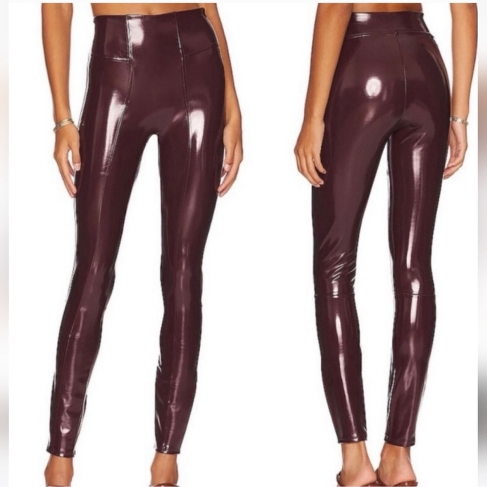 SPANX High-shine faux patent leather Legging Pants Size Large TALL NWT Ruby Red